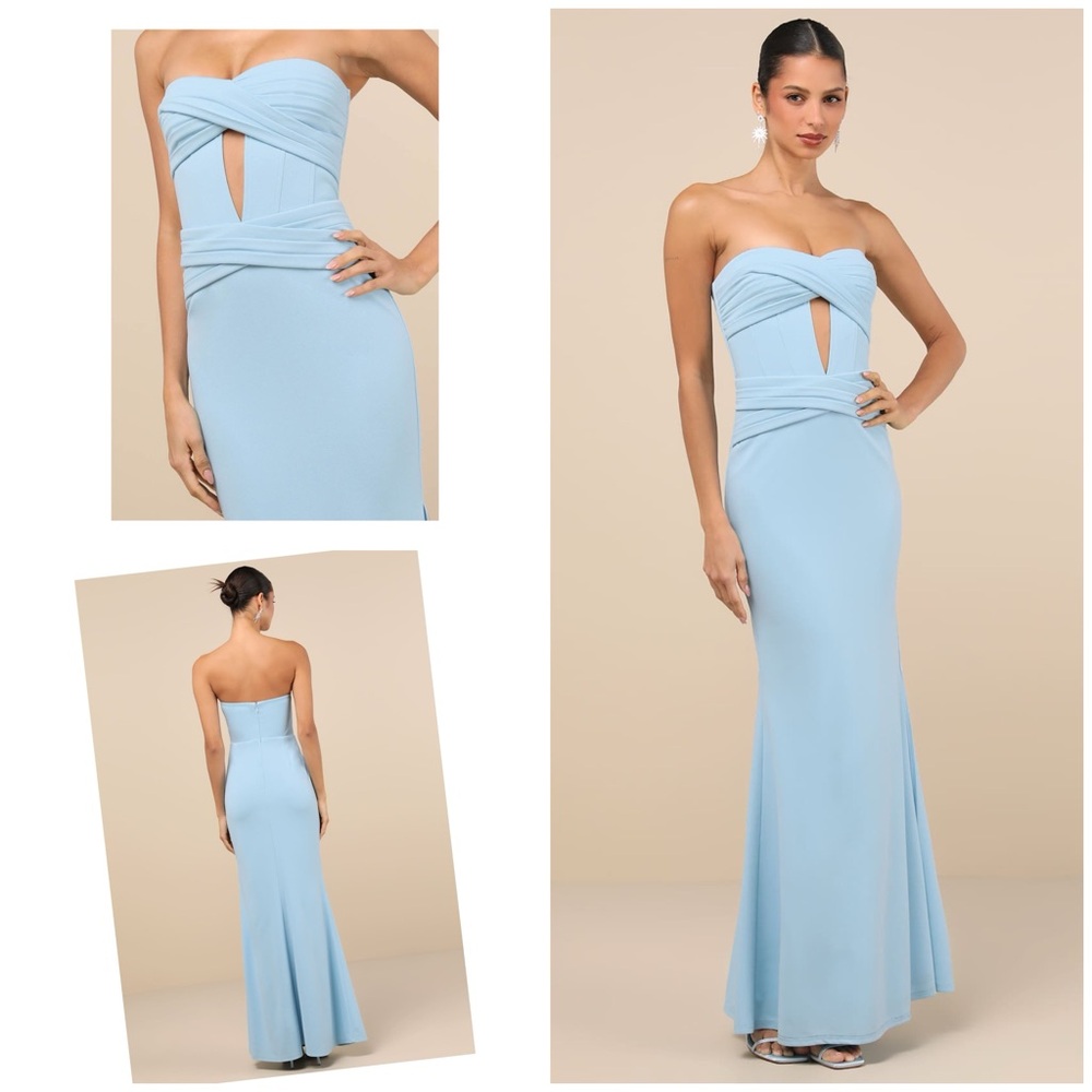 Lulus Elegant Finesse Light Blue Pleated‎ Cutout Maxi Dress Size XL